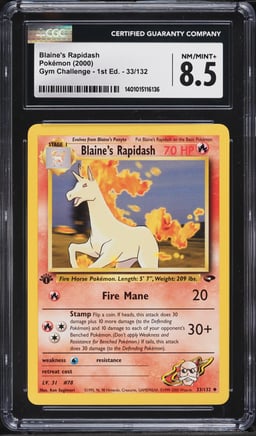 2000 Pokemon Gym Challenge 1st Edition Blaine's Rapidash #33 CGC 8.5 NM-MT+