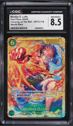 2025 One Piece Carrying On His Will SEC Monkey D. Luffy #OP13-118 CGC 8.5 NM-MT+