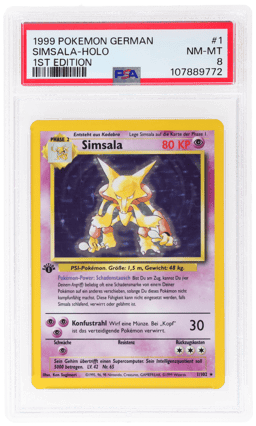 1999 Pokemon Base Set German 1st Edition Holo Alakazam #1 PSA 8