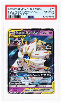 2019 Pokemon Sun and Moon Cosmic Eclipse Lunala/Solgaleo Gx #75 PSA 10