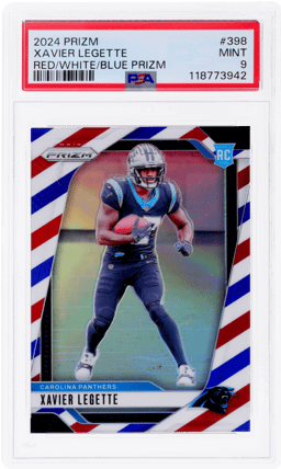2024 Panini Prizm Prizms Red White and Blue Xavier Legette #398 PSA 9