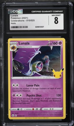 2021 Pokemon Sword & Shield Celebrations Holo Lunala #15 CGC 8 NM-MT