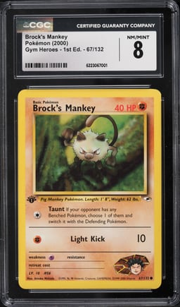 2000 Pokemon Gym Heroes 1st Edition Brock's Mankey #67 CGC 8 NM-MT