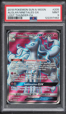 2018 Pokemon Sun & Moon Lost Thunder Full Art Alolan Ninetales GX #205 PSA 9 MINT