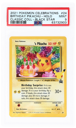 2021 Pokemon Celebrations Black Star Promo Classic Collection Holo Birthday Pikachu #24 PSA 9