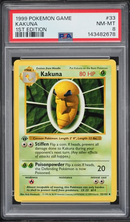1999 Pokemon Base Set Shadowless 1st Edition Kakuna #33 PSA 8 NM-MT