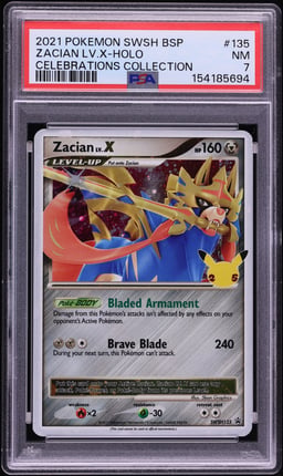 2021 Pokemon Sword & Shield Promo Celebrations Holo Zacian LV. X #SWSH135 PSA 7 NRMT