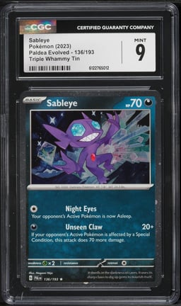2023 Pokemon Scarlet & Violet Paldea Evolved Triple Whammy Tin Holo Sableye #136 CGC 9 MINT