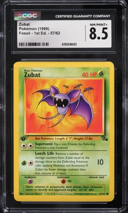 1999 Pokemon Fossil 1st Edition Zubat #57 CGC 8.5 NM-MT+