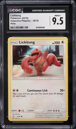 2019 Pokemon Sun & Moon Detective Pikachu Holo Lickitung #16 CGC 9.5 MINT+