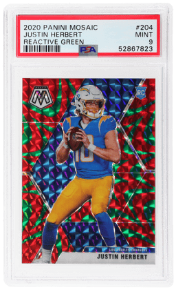 2020 Panini Mosaic Reactive Green Mosaic Justin Herbert #204 PSA 9
