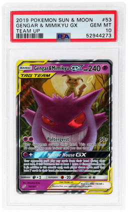 2019 Pokemon Sun and Moon Team Up Gengar/Mimikyu Gx #53 PSA 10