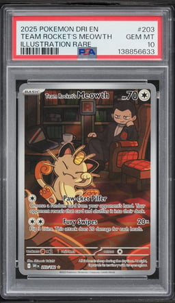2025 Pokemon Scarlet & Violet Destined Rivals IR Team Rocket's Meowth #203 PSA 10 GEM MINT