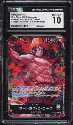 2024 One Piece Japanese Promo 7-Eleven Tie-Up Campaign Leader Portgas D. Ace #ST13-002 CGC 10