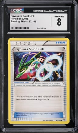 2015 Pokemon XY Roaring Skies Rayquaza Spirit Link #87 CGC 8 NM-MT