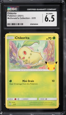 2021 Pokemon Sword & Shield McDonald's Collection Chikorita #2 CGC 6.5 EXMT+