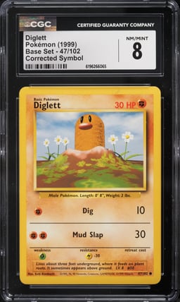 1999 Pokemon Base Set Corrected Symbol Diglett #47 CGC 8 NM-MT