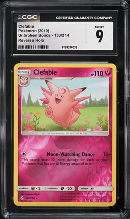2019 Pokemon Sun & Moon Unbroken Bonds Reverse Holo Clefable #133 CGC 9 MINT