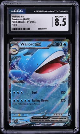 2026 Pokemon Mega Evolution Pitch Black Holo Wailord EX #16 CGC 8.5 NM-MT+