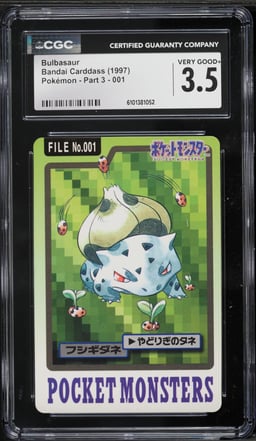 1997 Pokemon Japanese Bandai Carddass Part 3 Bulbasaur #001 CGC 3.5 VG+