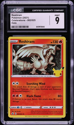 2021 Pokemon Sword & Shield Celebrations Holo Reshiram #2 CGC 9 MINT