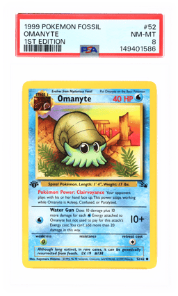1999 Pokemon Fossil 1st Edition Omanyte #52 PSA 8