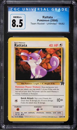 2000 Pokemon Team Rocket Rattata #66 CGC 8.5 NM-MT+