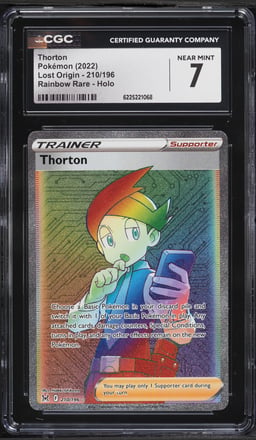 2022 Pokemon Sword & Shield Lost Origin Rainbow Rare Thorton #210 CGC 7 NRMT
