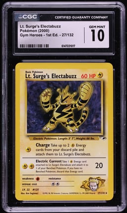 2000 Pokemon Gym Heroes Lt. Surge's Electabuzz #27 CGC 10 GEM MINT