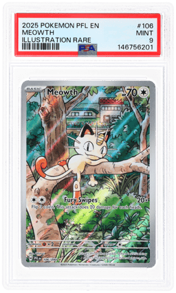 2025 Pokemon Mega Evolution Phantasmal Flames Illustration Rare Meowth #106 PSA 9