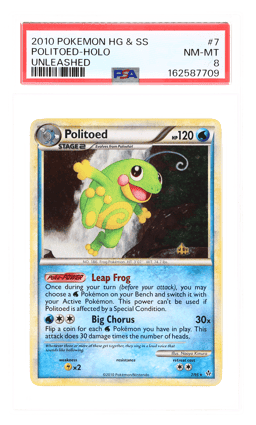 2010 Pokemon Heartgold & Soulsilver Unleashed Holo Politoed #7 PSA 8
