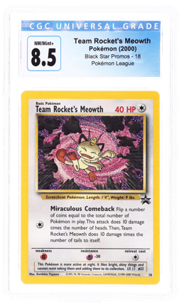 2000 Pokemon Wizards of the Coast Black Star Promo Pokemon League Team Rocket's Meowth #18 CGC 8.5