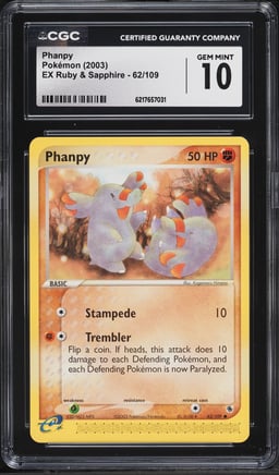 2003 Pokemon EX Ruby & Sapphire Phanpy #62 CGC 10 GEM MINT