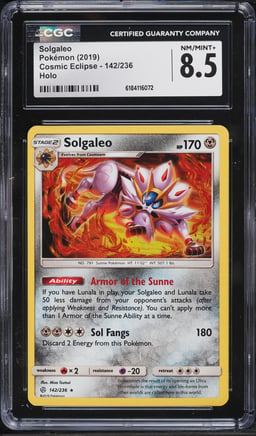 2019 Pokemon Cosmic Eclipse Holo Solgaleo #142 CGC 8.5 NM-MT+
