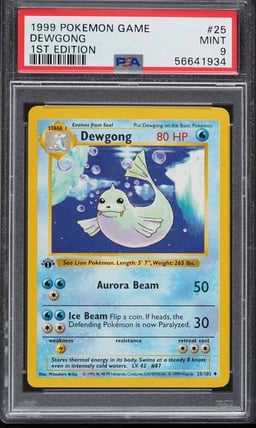 1999 Pokemon Base Set Shadowless 1st Edition Dewgong #25 PSA 9 MINT