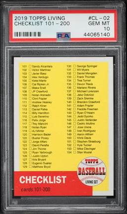 2019 Topps Living Checklist 101-200 #CL-02 PSA 10 GEM MINT
