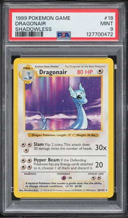 1999 Pokemon Base Set Shadowless Dragonair #18 PSA 9 MINT