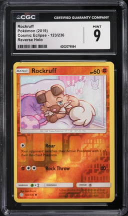2019 Pokemon Sun & Moon Cosmic Eclipse Reverse Holo Rockruff #123 CGC 9 MINT