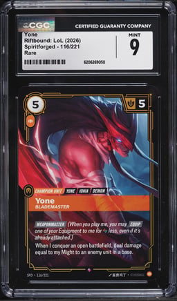 2026 Riftbound League Of Legends LoL Spiritforged Yone #116 CGC 9 MINT