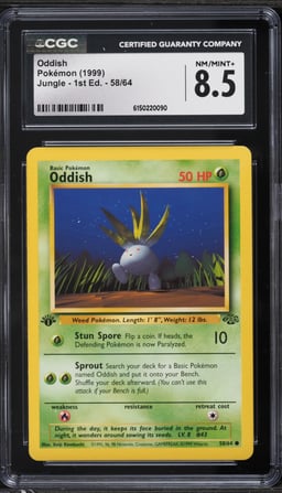 1999 Pokemon Jungle 1st Edition Oddish #58 CGC 8.5 NM-MT+