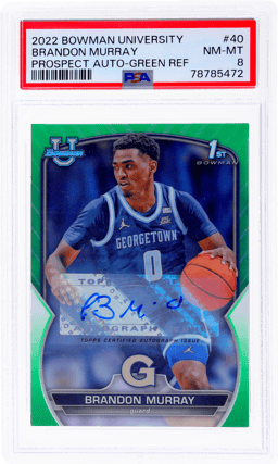 2022 Bowman University Chrome Prospect Autograph Green Refractor Brandon Murray #40 19/99 PSA 8