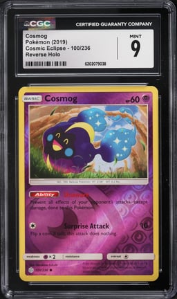 2019 Pokemon Cosmic Eclipse Reverse Holo Cosmog #100 CGC 9 MINT