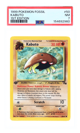 1999 Pokemon Fossil 1st Edition Kabuto #50 PSA 7