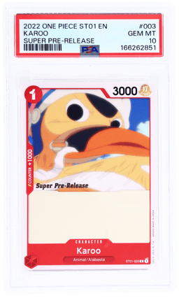 2022 One Piece Super Pre-Release Starter Deck Straw Hat Pirates Karoo #ST01-003 PSA 10