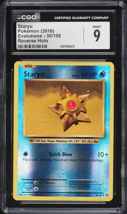 2016 Pokemon XY Evolutions Reverse Holo Staryu #30 CGC 9 MINT