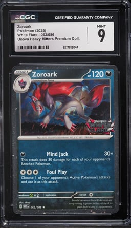 2025 Pokemon Scarlet & Violet White Flare Unova Heavy Hitters Premium Zoroark #62 CGC 9 MINT