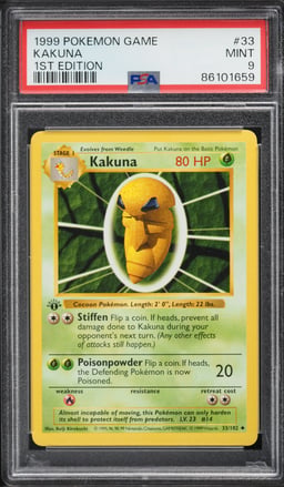 1999 Pokemon Base Set Shadowless 1st Edition Kakuna #33 PSA 9 MINT