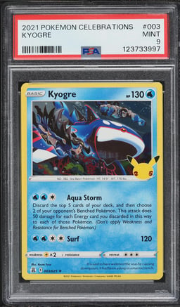 2021 Pokemon Sword & Shield Celebrations Kyogre #3 PSA 9 MINT