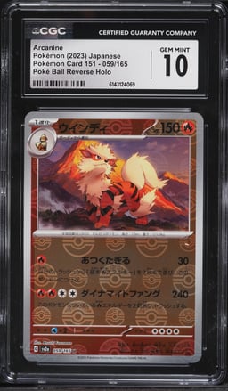2023 Pokemon Japanese Scarlet & Violet 151 Poke Ball Reverse Holo Arcanine #59 CGC 10 GEM MINT
