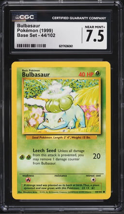 1999 Pokemon Base Set Bulbasaur #44 CGC 7.5 NRMT+